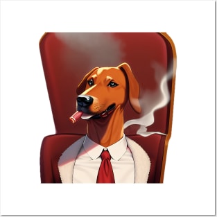 Business Dog On Office Chair Smoking Posters and Art